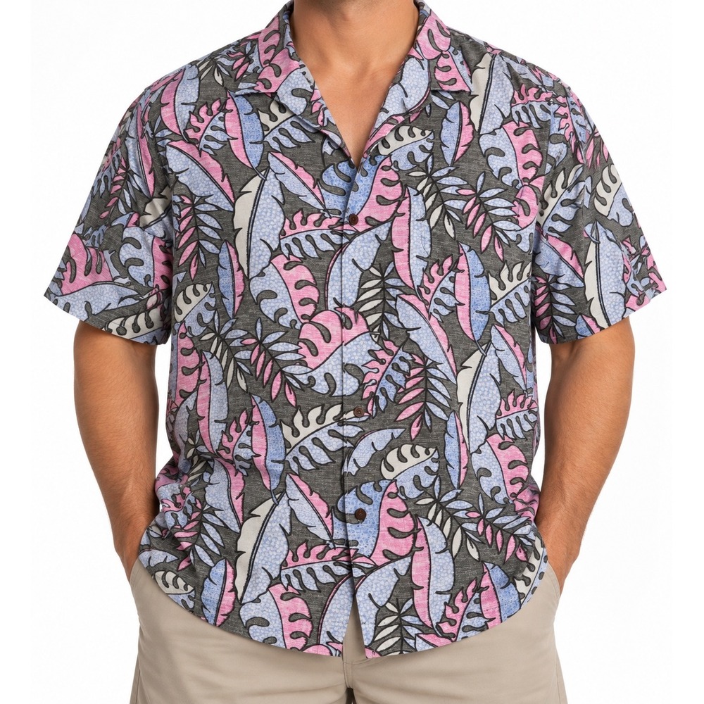Tommy Bahama IslandZone Mens XXXL Tropical Palm Leaf Button Down Shirt Pink Blue